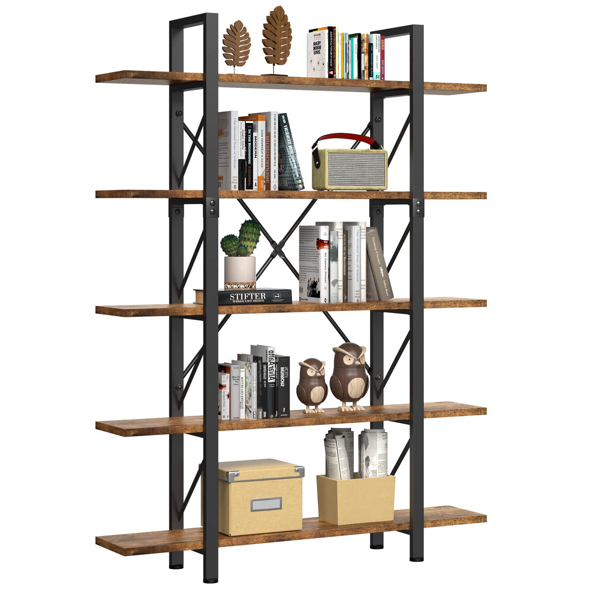 Yitahome 5 Tier Bookcase, Artsy Modern Bookshelf, Book Rack, Storage Rack Shelves In Living Room/Home/Office, Books Holder Organizer For Books/Movies - Rustic Brown