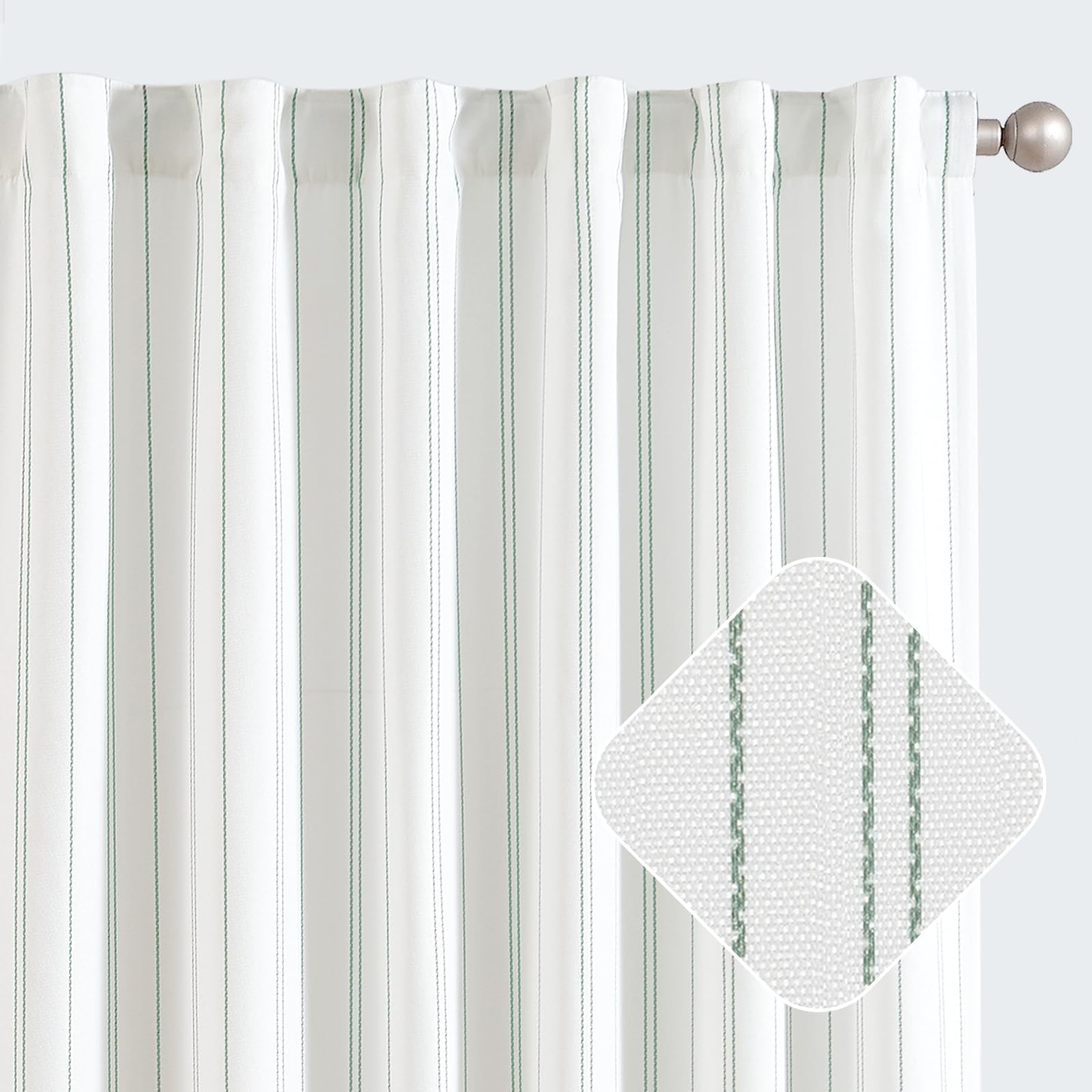 Jinchan Green And White Striped Curtains 84 Inches Long For Living Room Bedroom Green On White Curtains Pinstripe Curtains Privacy Light Filtering Rod Pocket Modern Window Curtains Set 2 Panels