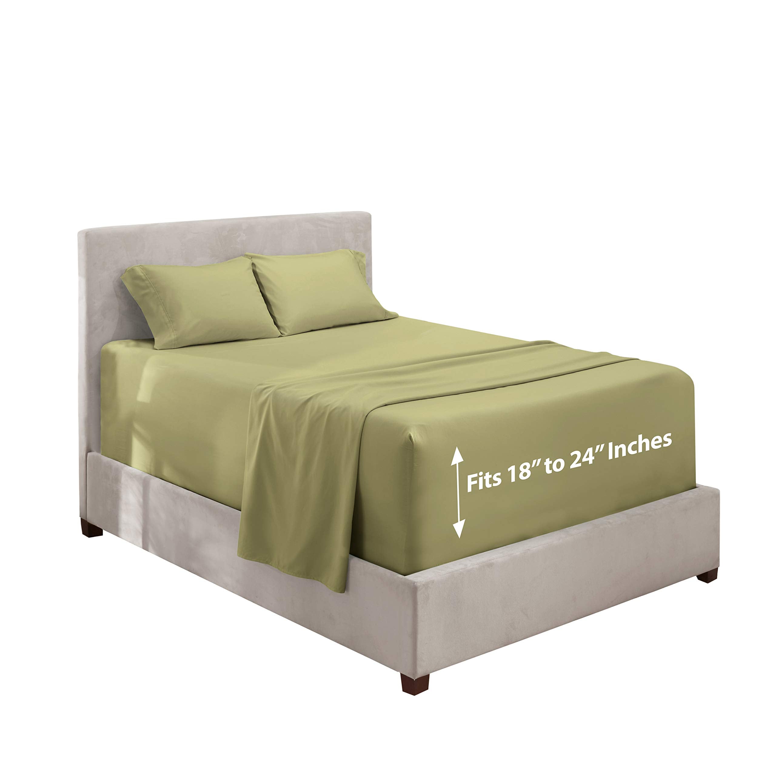 Hearth & Harbor Extra Deep Pocket Full Sheets - 4 Piece Hotel Luxury Full Sheet Set Fits Up To 24' Mattress - Ultra Soft Luxury Full Bed Sheet Set - Soft & Breathable, Full, Sage Olive Green