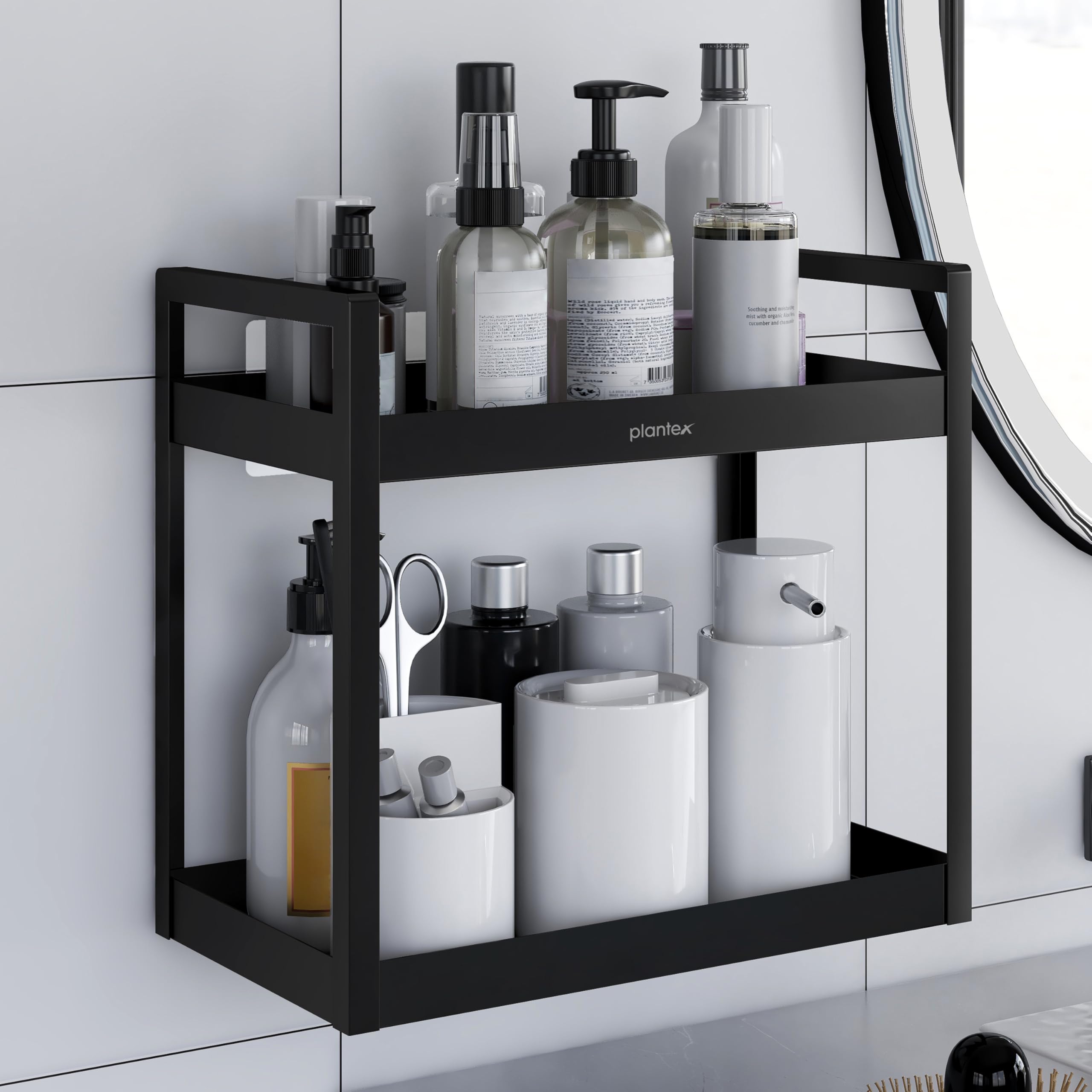 Plantex 3 Tier Self Adhesive Bathroom Shelf/Multipurpose Bathroom Countertop Storage Shelf/Metal Standing Spice Rack Storage Org