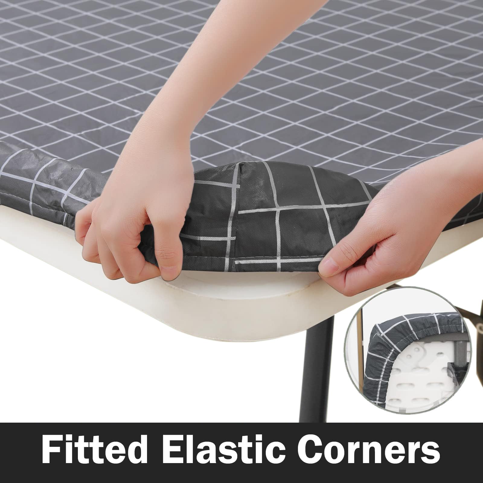Spotjoy Rectangle Tablecloth, Elastic Fitted Flannel Backed Plastic Table Covers For 4Ft Table, Waterproof Wipeable Vinyl Tablec