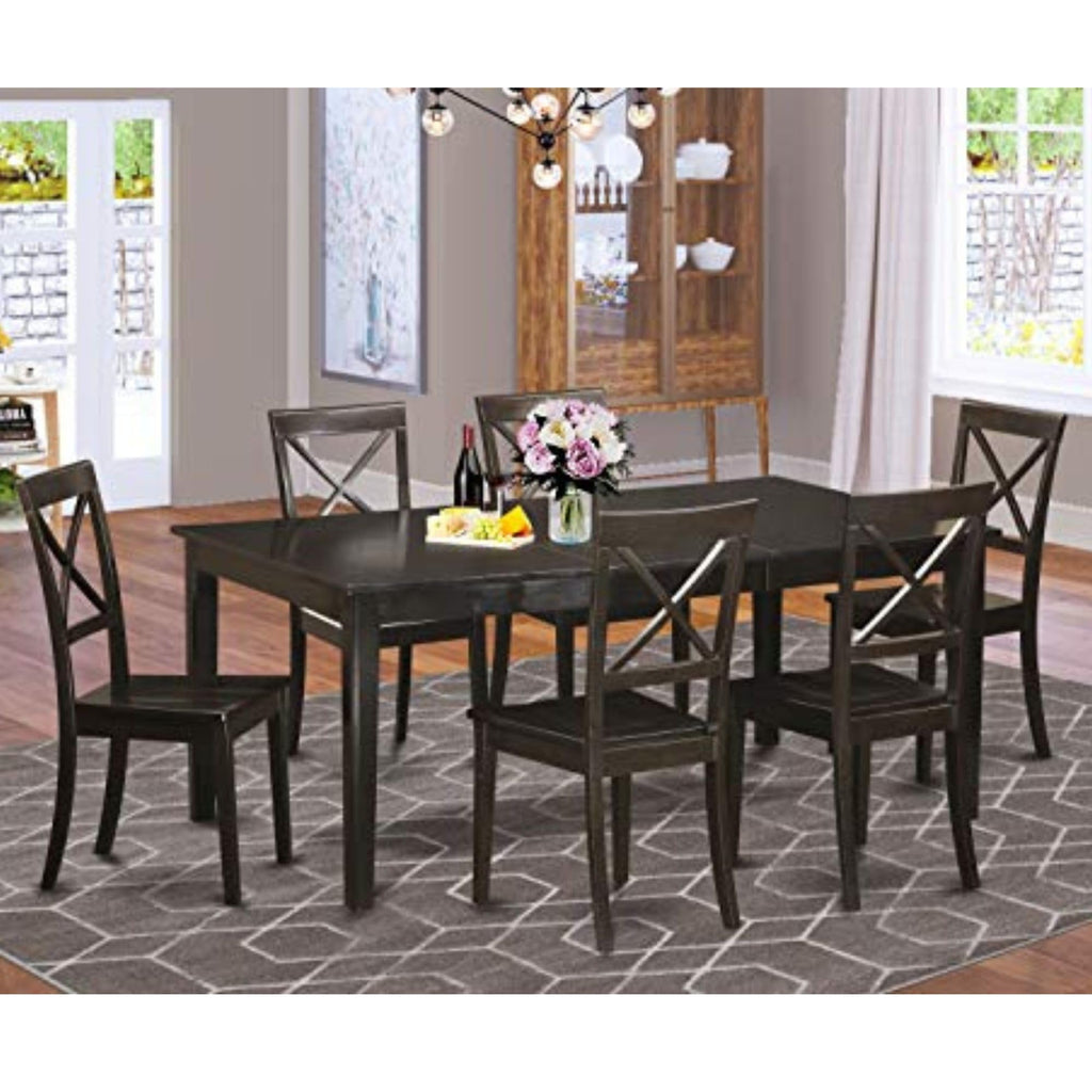 East West Furniture HEBO7-CAP-W Henley 7 Piece Set Consist of a Rectangle Dining Room Table with Pedestal and 6 Wood Seat Chairs, 42x72 Inch