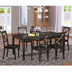 East West Furniture HEBO7-CAP-W Henley 7 Piece Set Consist of a Rectangle Dining Room Table with Pedestal and 6 Wood Seat Chairs, 42x72 Inch