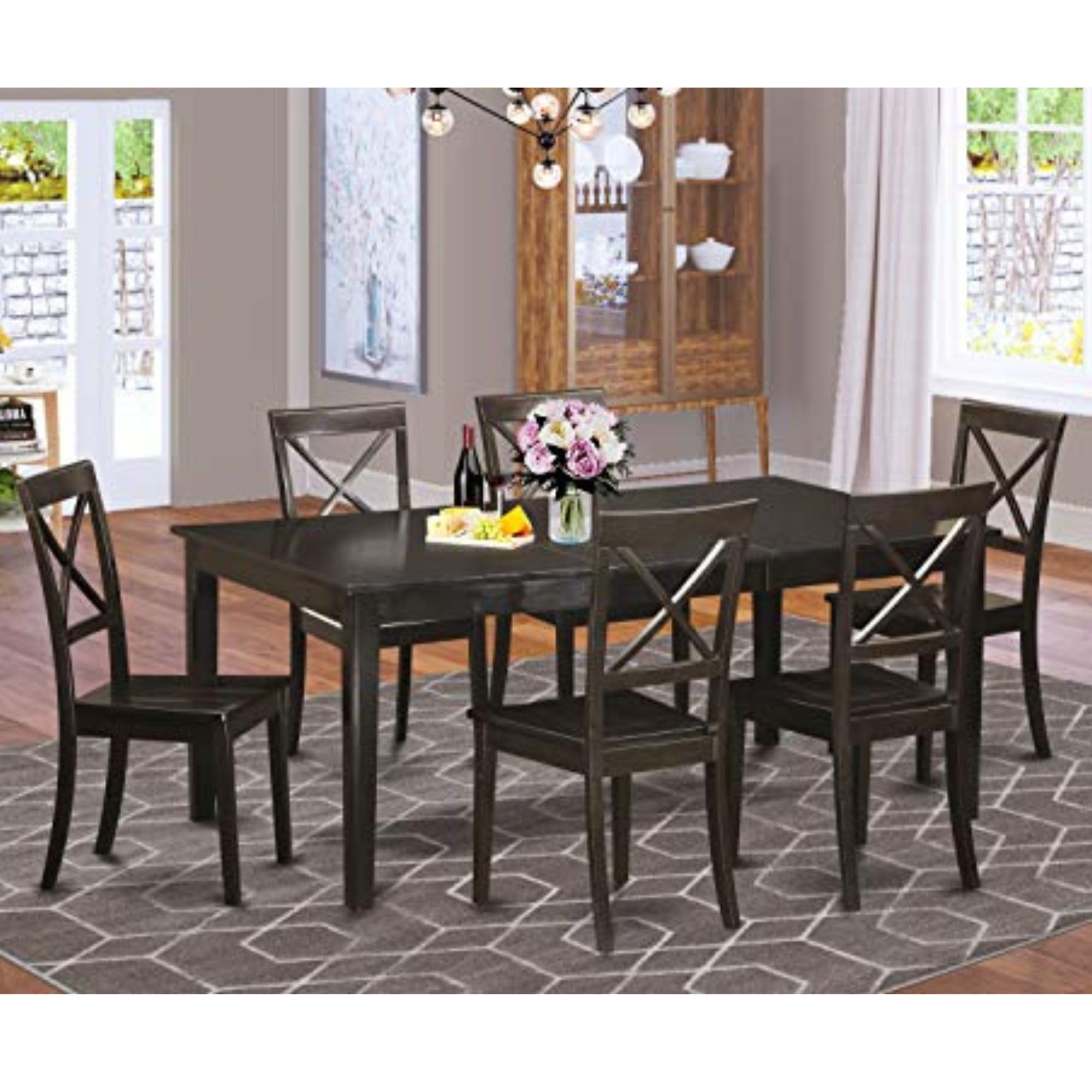 East West Furniture HEBO7-CAP-W Henley 7 Piece Set Consist of a Rectangle Dining Room Table with Pedestal and 6 Wood Seat Chairs, 42x72 Inch