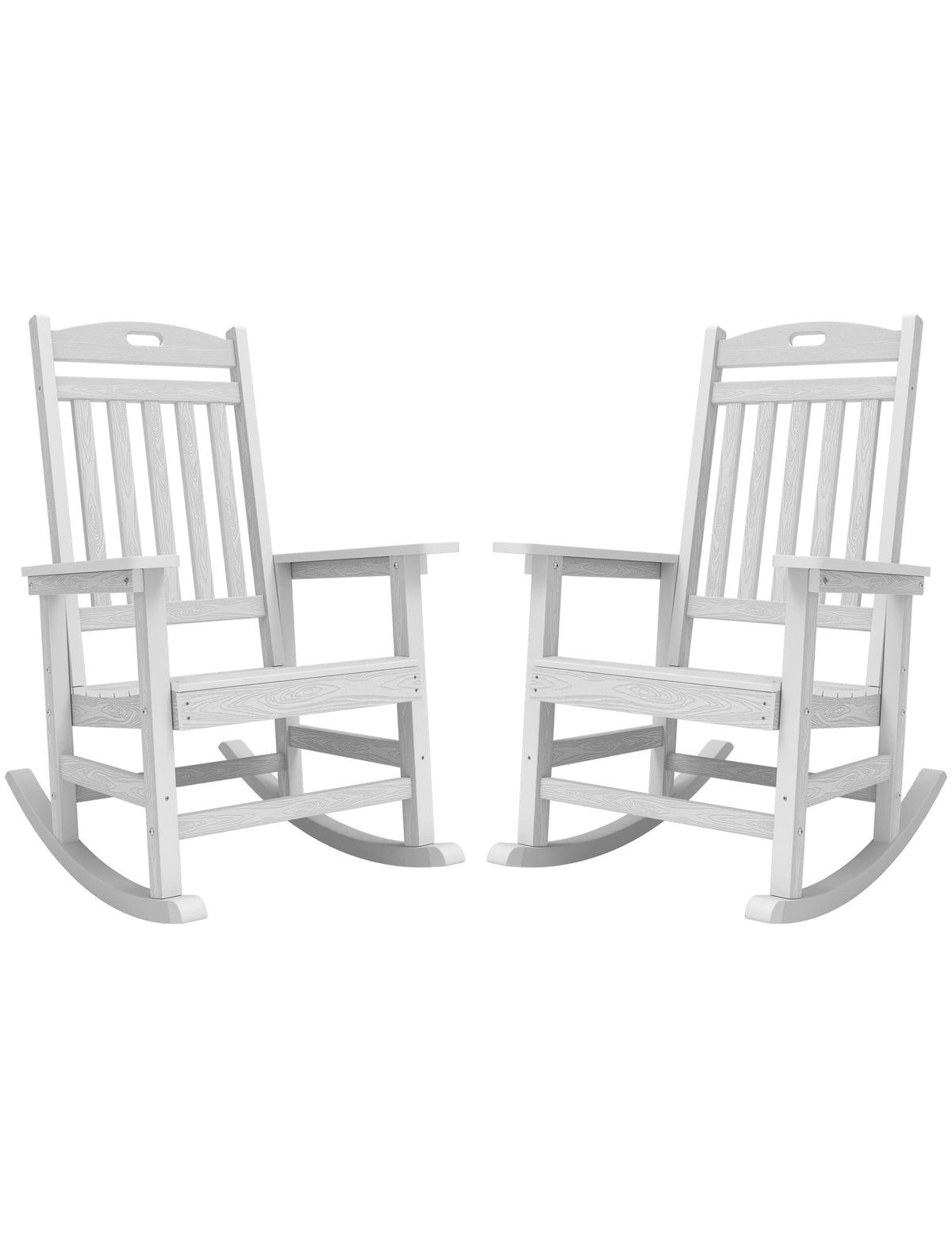 Yefu Outdoor Rocking Chair, Poly Lumber Rocking Chairs For Porch Set Of 2 With High Back, Poly Rocking Chair Look Like Real Wood, Widely Used For Patio, Lawn, Indoor,380Lb Heavy Duty(White)
