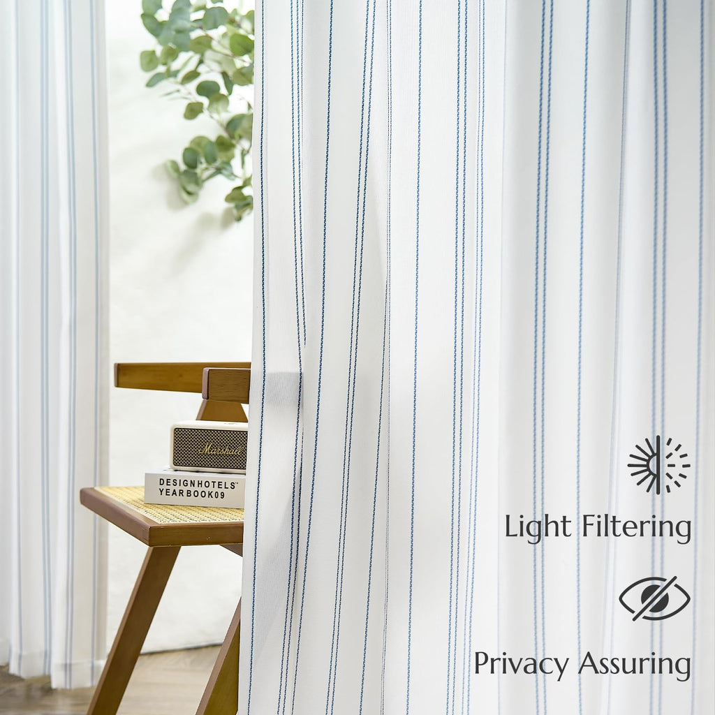 Jinchan Blue And White Striped Curtains 63 Inch Length For Living Room Bedroom Blue On White Curtains Pinstripe Curtains Privacy Light Filtering Rod Pocket Modern Window Curtains Set 2 Panels