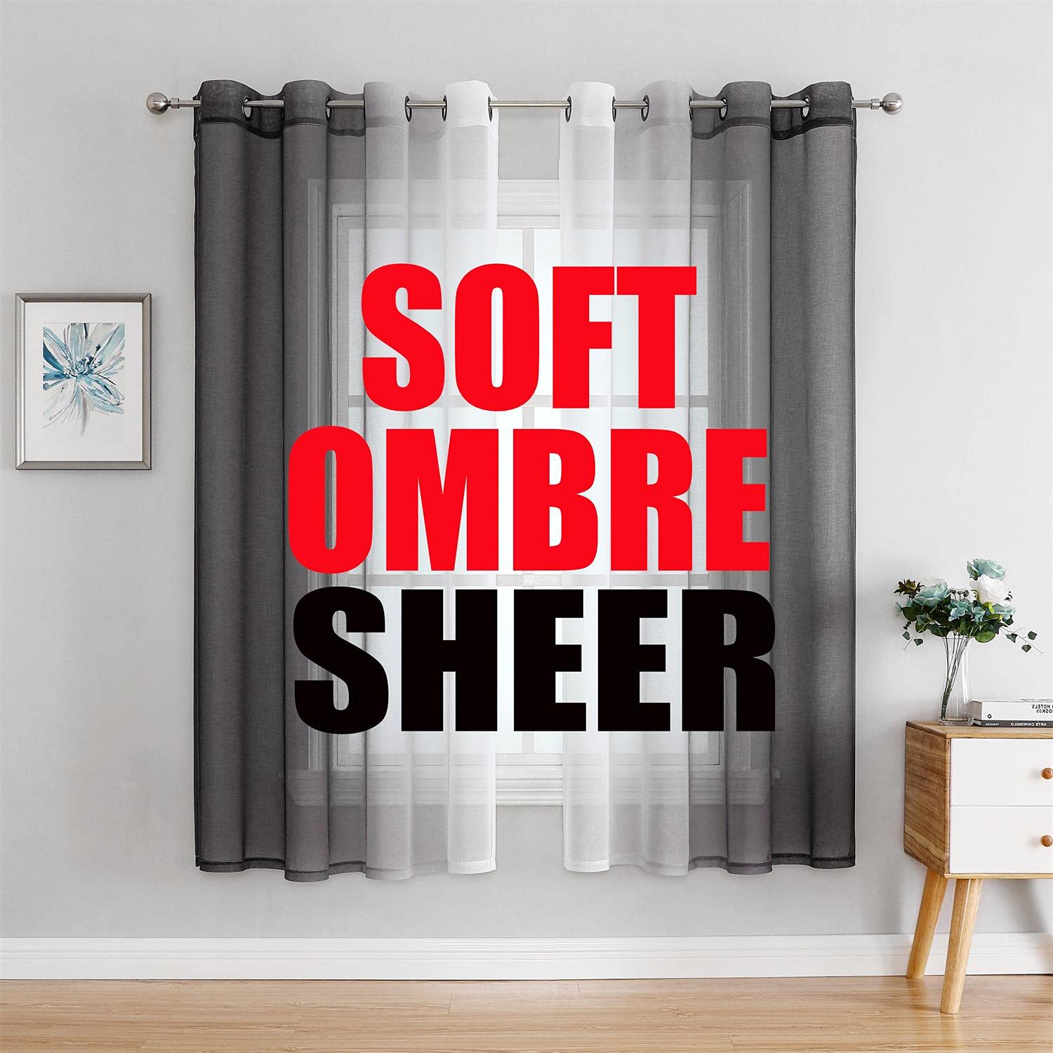 G2000 Sheer Curtains & Drapes 63 Inch Length Grey and White Ombre Curtains for Bedroom Living Room Window Curtains Light Filteri
