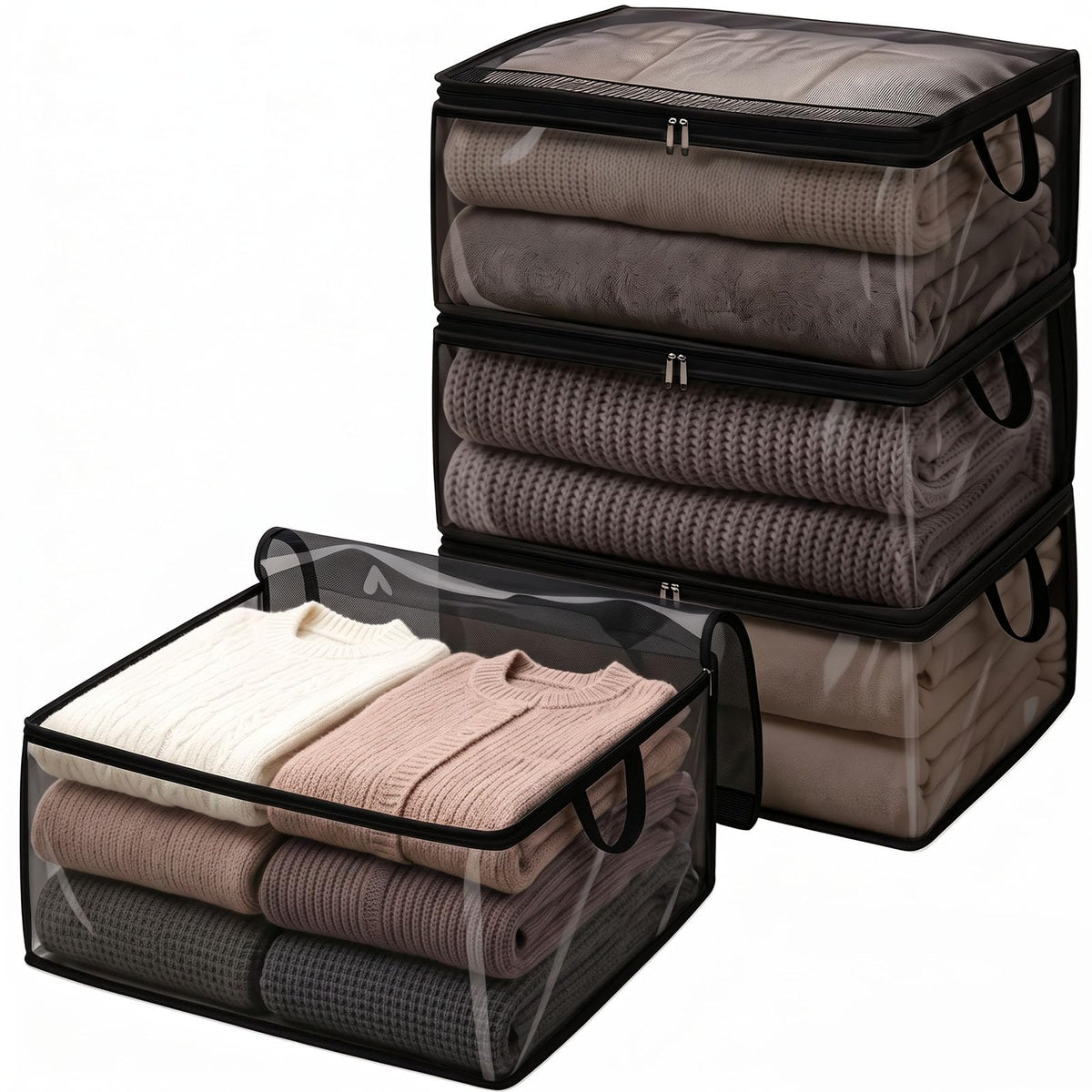 Fixwal Blanket Storage Bags 4 Pack 60L Clothes Closet Organizer Black