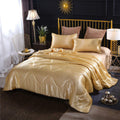 Ntbed Sexy Silky Satin Comforter Sets Queen Golden Lightweight Soft Luxury Quilt 3-Pieces Microfiber Bedding Set Yellow (Gold, Q