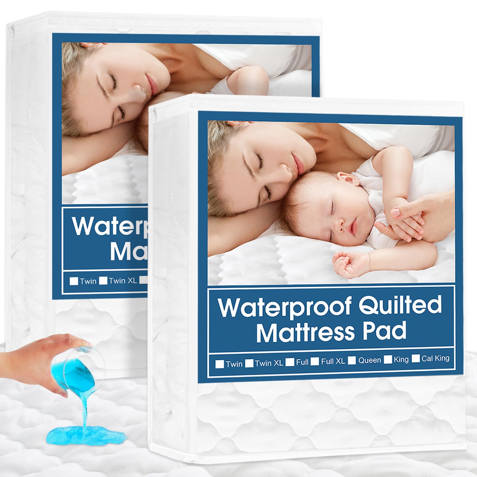 2 Pack Twin Mattress Protector Waterproof, Breathable & Noiseless Twin Mattress Pad Cover Quilted Fitted With Deep Pocket Up To