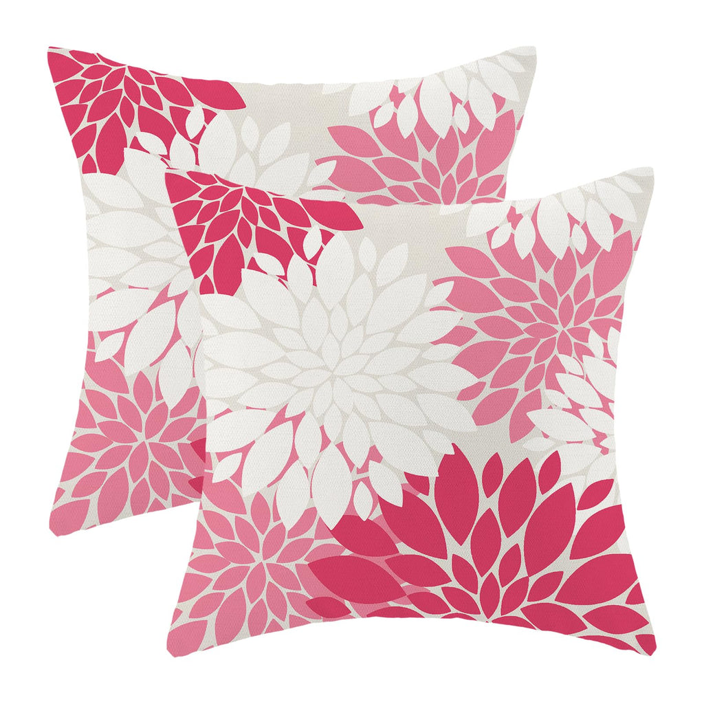 CXMEIFLY Hot Pink White Summer Outdoor Pillow Covers 18x18 Inch Set of 2 Blush Pink Dahlia Floral Decor Throw Pillows Modern Geo