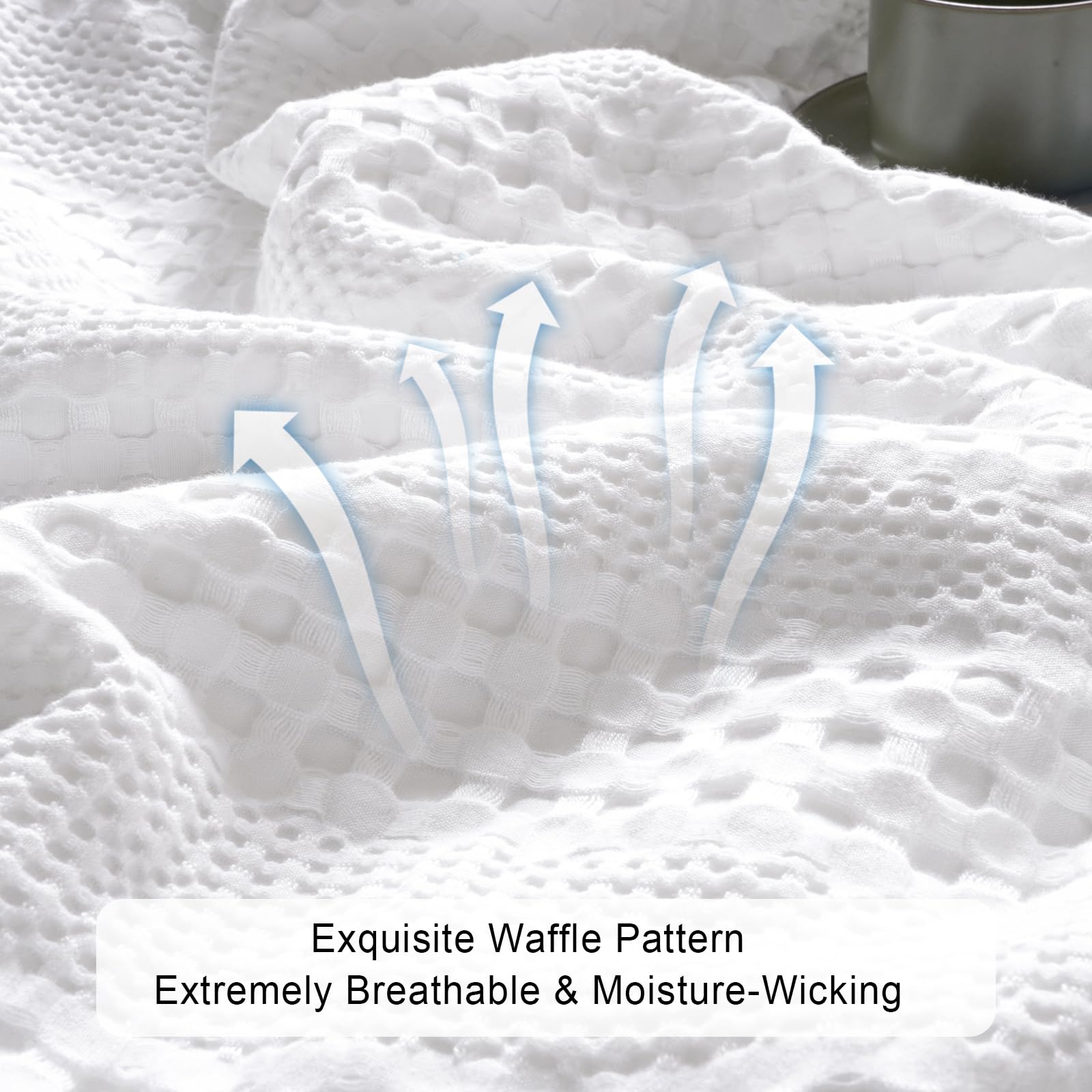 Phf Cooling Waffle Blanket Twin Size, Lightweight 60% Rayon Derived Bamboo & 40% Cotton Breathable Blanket For Hot Sleepers, Soft And Luxury For Bed Couch And Sofa, 66'X90', White