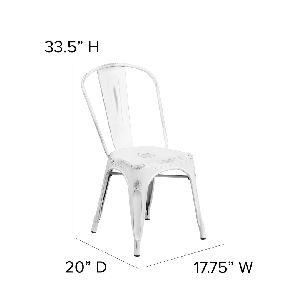 Flash Furniture Commercial Grade Distressed White Metal Indoor-Outdoor Stackable Chair