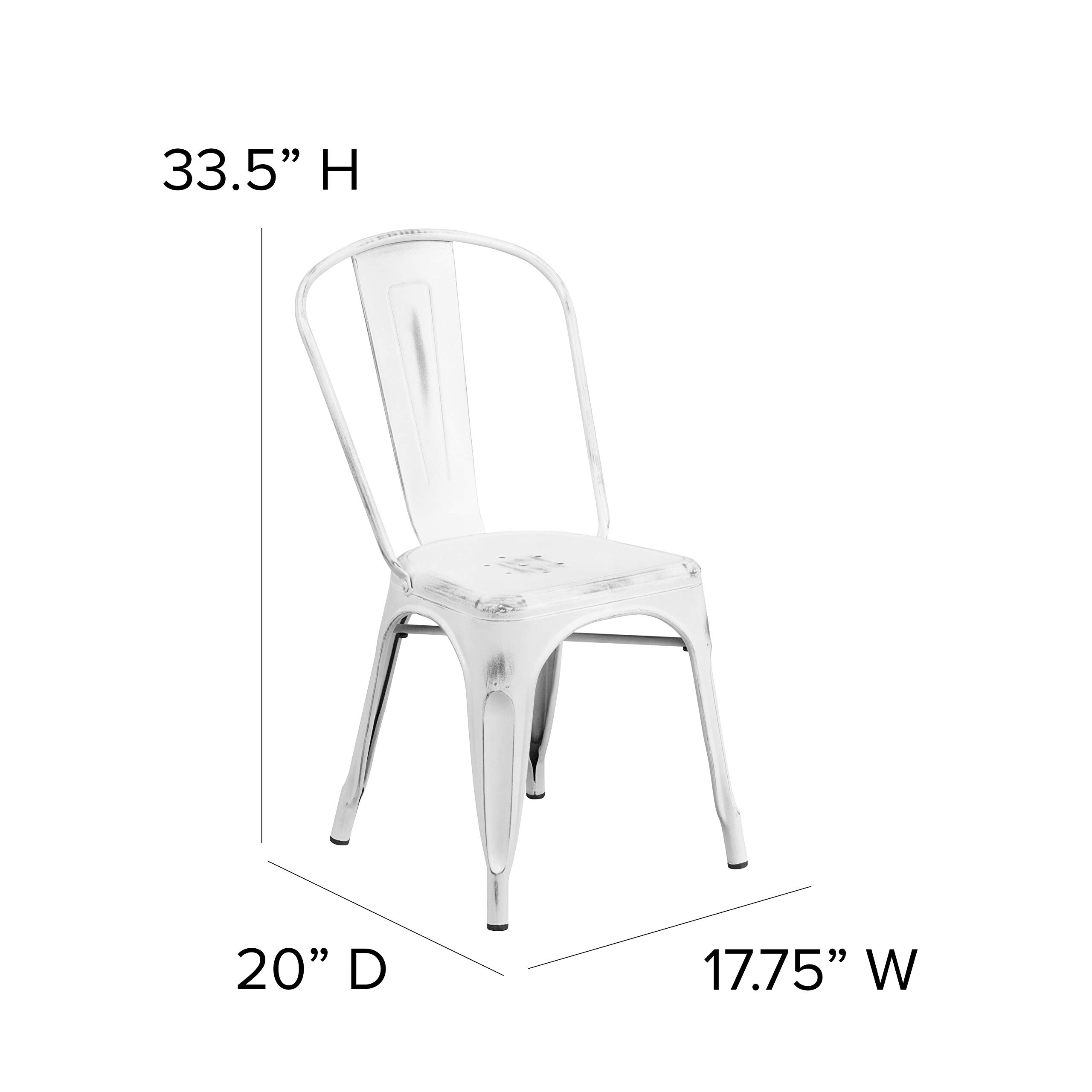 Flash Furniture Commercial Grade Distressed White Metal Indoor-Outdoor Stackable Chair