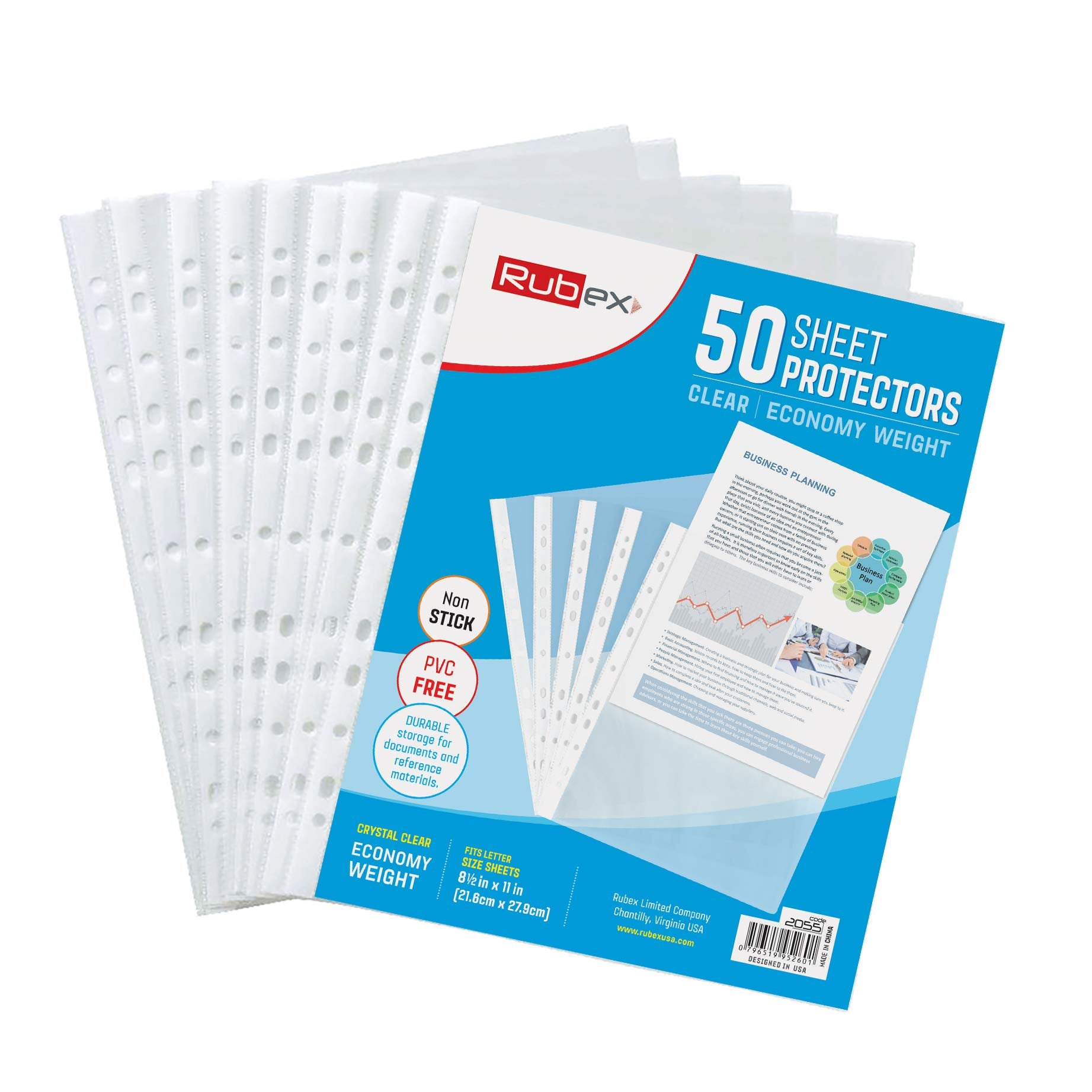 Rubex Sheet Protectors 8.5 X 11 Inch Clear Page Protectors Plastic Sleeves Reinforced 11 Hole Fit For 3 Ring Binder Top Loading