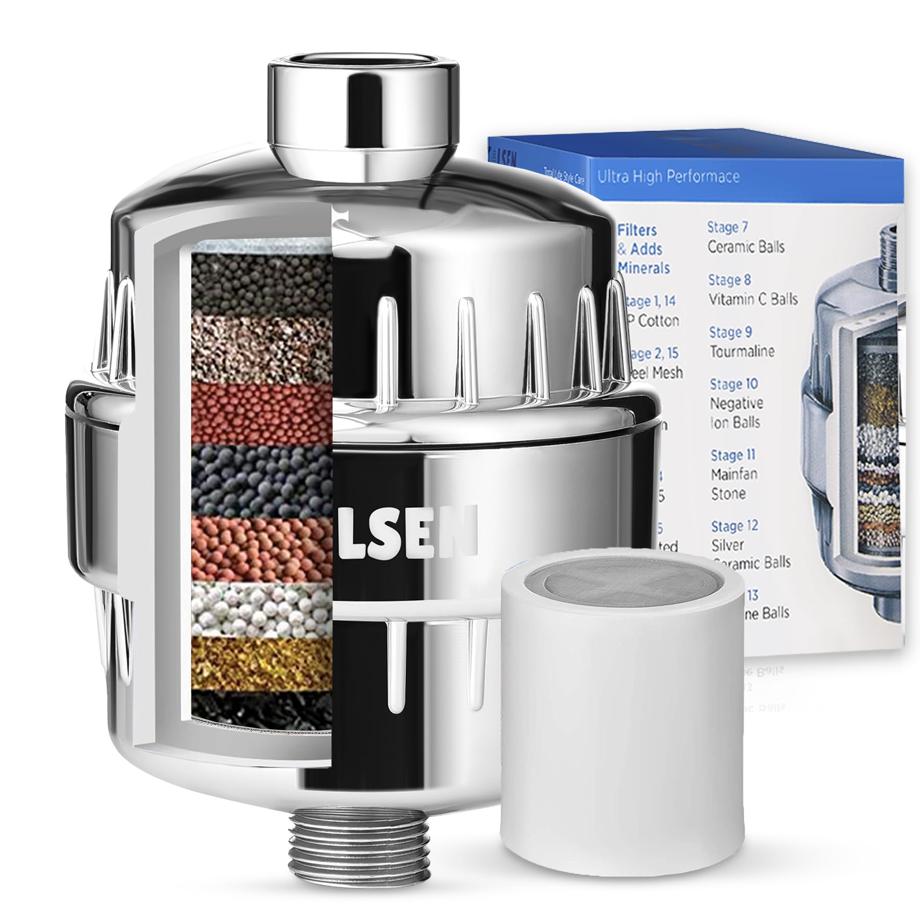 COLSEN Shower head Filter - Universal Bath Water softener for tub + 1 filter cartridge 15 stage filtration system handheld purif