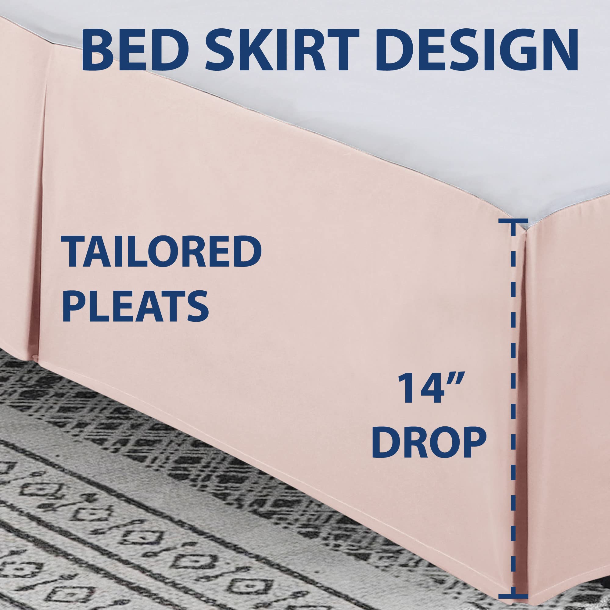 Cathay Home Double Brushed Microfiber Pleated Easy Fit Bed Skirt, Ultra Soft, Fade And Wrinkle Resistant - Blush, King