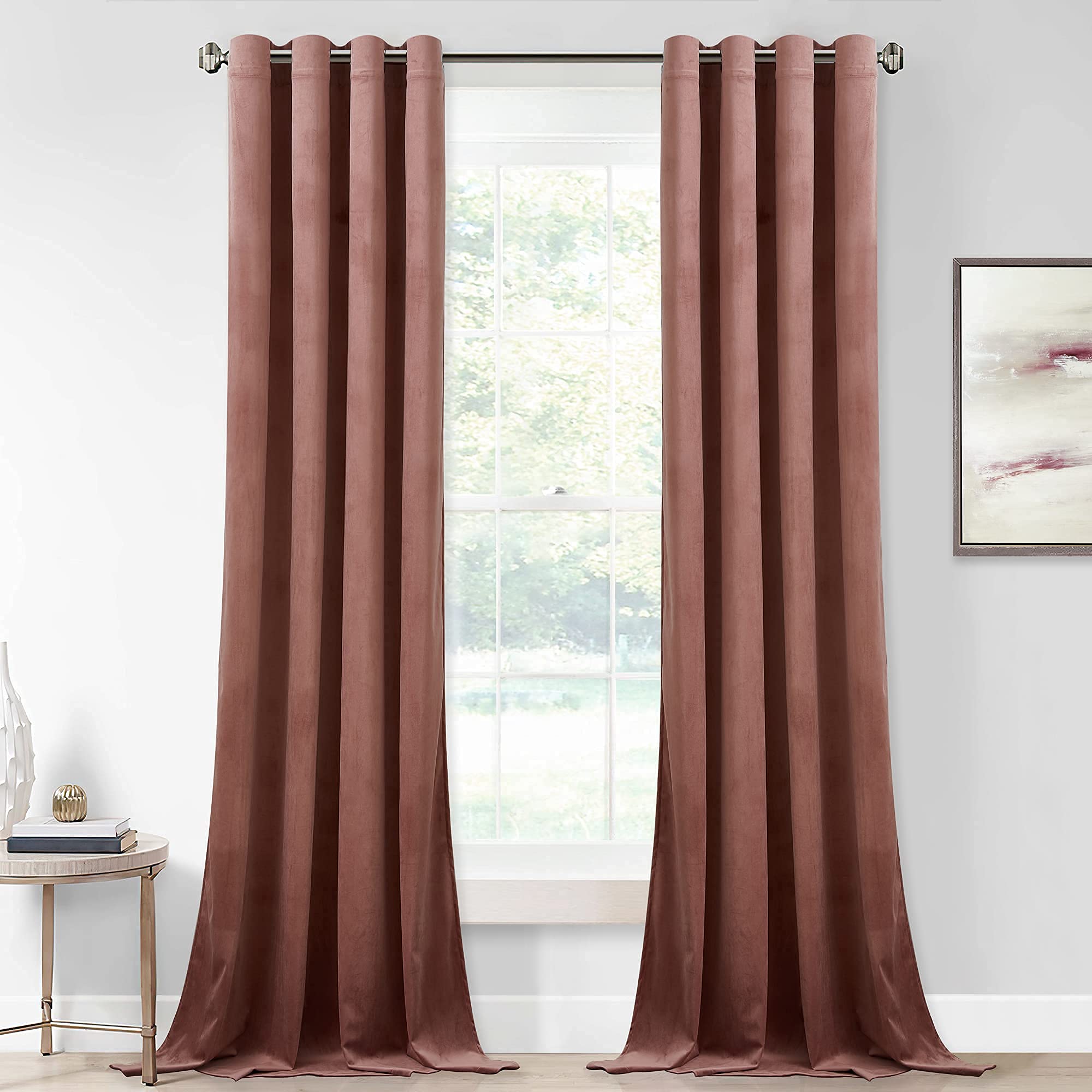 Stangh Extra Long 120 Inches Velvet Curtains For Living Room, Wild Rose Pink Window Drapes For Bedroom Room Darkening Thermal In