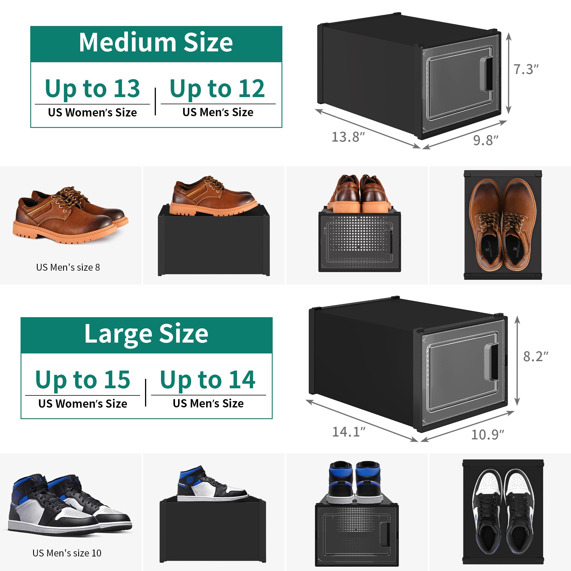 Yitahome Xl Shoe Storage Box, Set Of 12 Shoe Storage Organizers Stackable Shoe Storage Box Rack Containers Drawers - Black-X-Large Size
