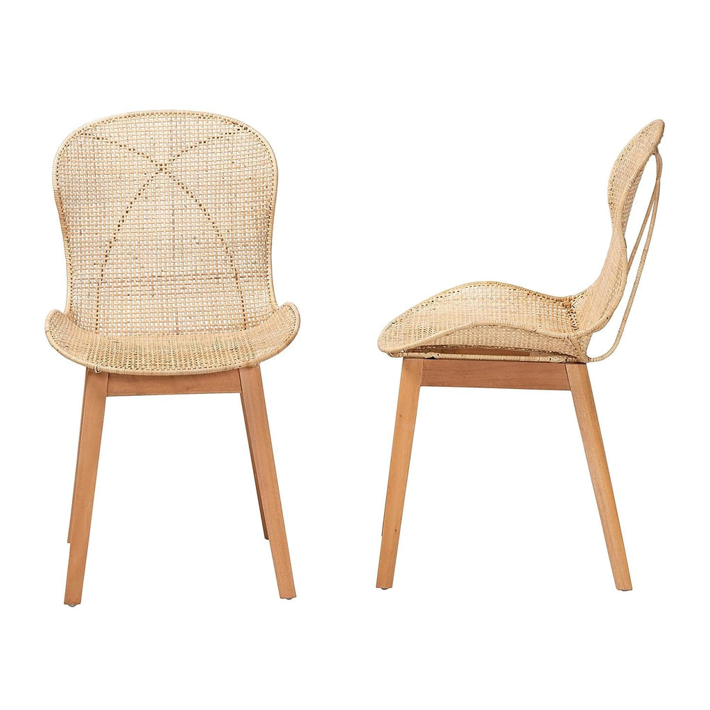 Baxton Studio Sabelle Japandi Rattan Dining Chair, Natural Brown, 2/Set (232-2P-12831-HT)