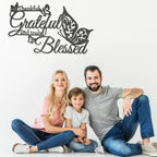 Khayrovies Thankful Grateful And Truly Blessed Art Word Wall Sign Decor, Black Metal Hanging Wall Home Decoration With Butterfli