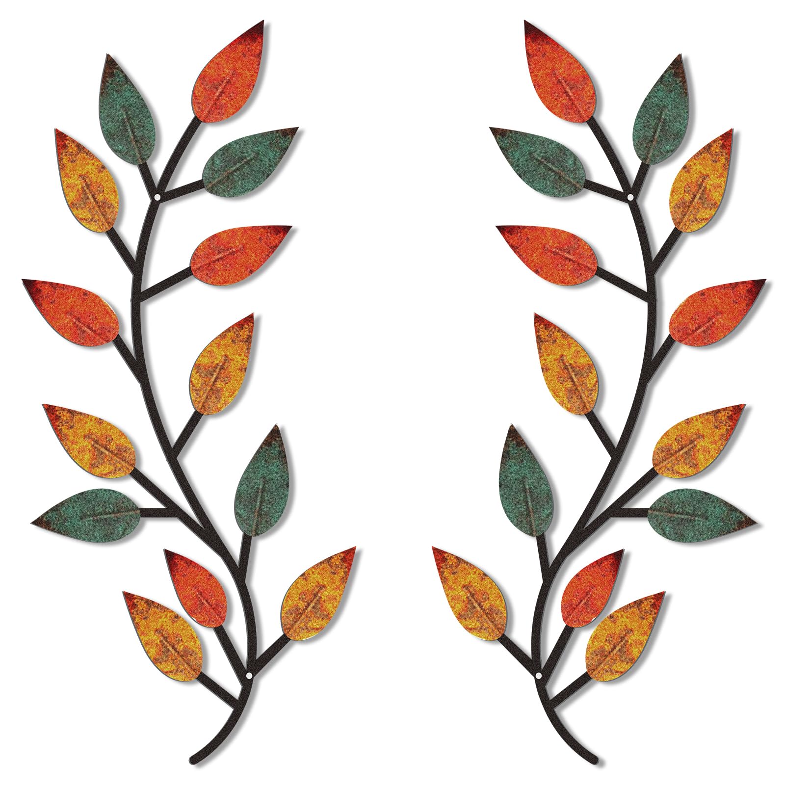 Zhengmy 2 Pieces Metal Tree Leaf Wall Decor Vine Olive Branch Leaf Wall Art Living Room, Hallway Wall Decor Outdoor Decoration(L