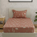 Huesland By Ahmedabad Cotton 144 Tc Bedsheet For Single Bed With 1 Pillow Cover | Rust, White & Grey