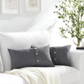 Meekio Set Of 2 Dark Gray Lumbar Pillow Covers 12 X 20 Farmhouse Linen Pillow Covers With Coconut Buttons For Sofa Couch Living