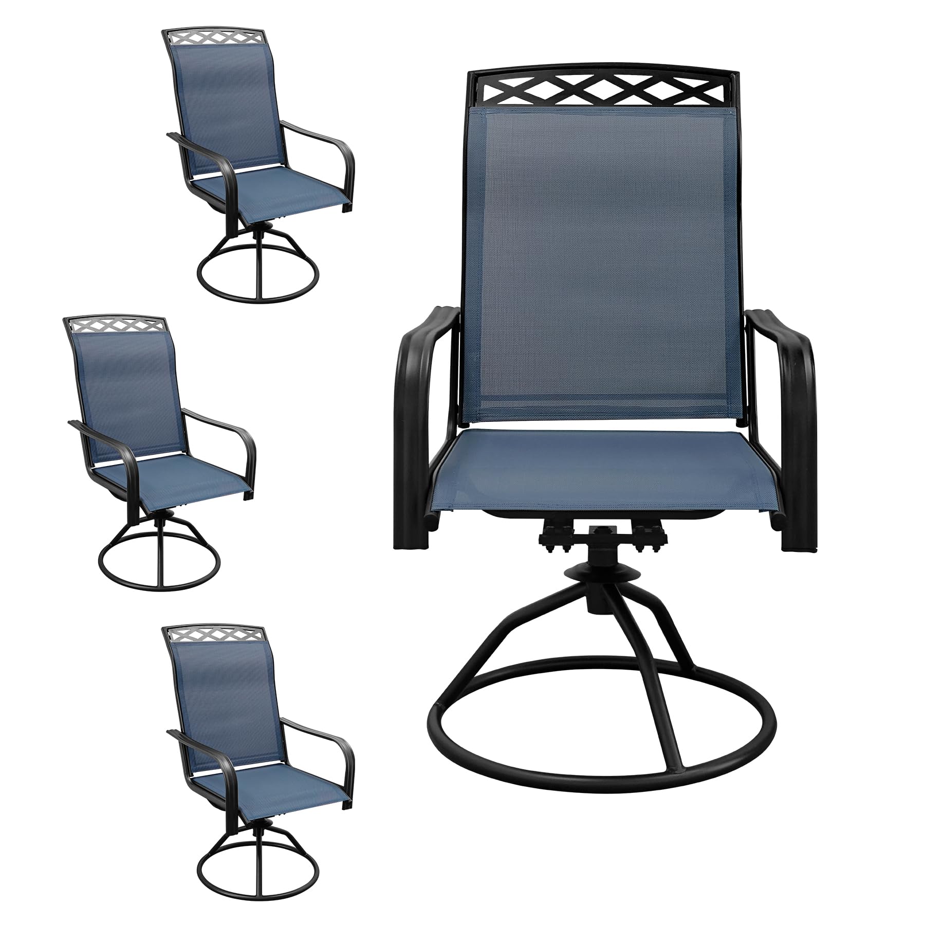 Set Of 4 Patio Swivel Dinning Chairs: 360Swivel & 15 Rocking Motion, Ergonomic High-Back With Weatherproof Teslin Fabric & Metal