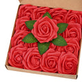 BLEUM CADE 16Pcs Artificial Flowers Fake Roses with Stems, Red Boxed Foam Roses for DIY Bouquets Centerpieces Wedding Party Arra