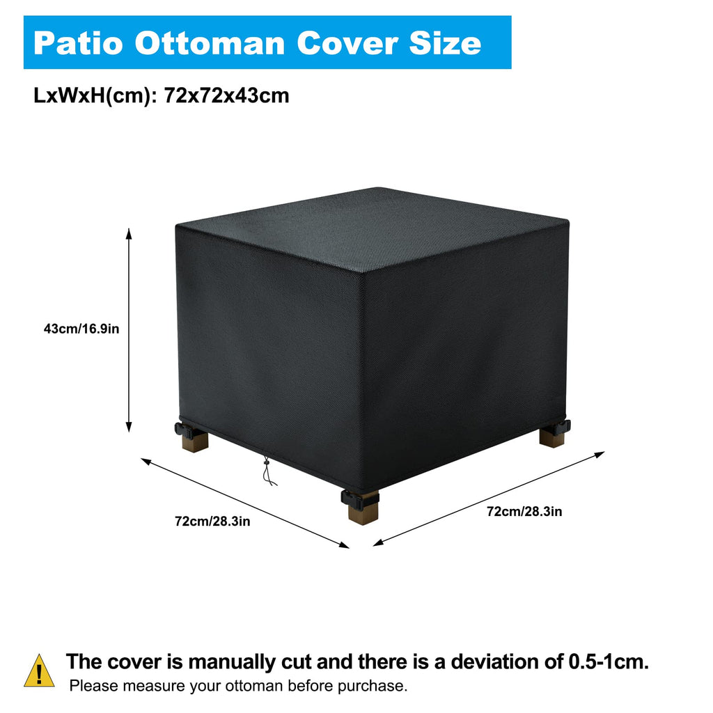 Dudsoeho Patio Ottoman Cover Waterproof, 28.3 X 28.3 X 16.9 Inch Rectangular Outdoor Side Table Cover, Durable Outdoor Furniture Cover, Black
