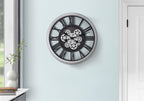 Monarch Specialties I 9058 Clocks, 20' Round, Gear Mechanism, Wall Clock, Black, Silver, Transitional