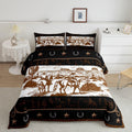 Manfei Western Cowboy Comforter Set Twin Size, Cowboy Horse Western Bedding Set 2Pcs, Wild West Cactus Farmhouse Brown Down Comf