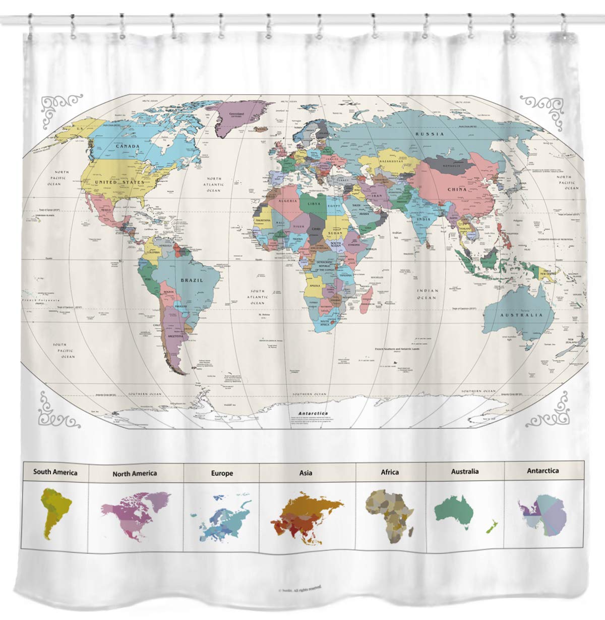 New! Map Of The World With Detailed Major Cities. Pvc Free, Non-Toxic And Odorless Water Repellent Fabric Shower Curtains - Larg