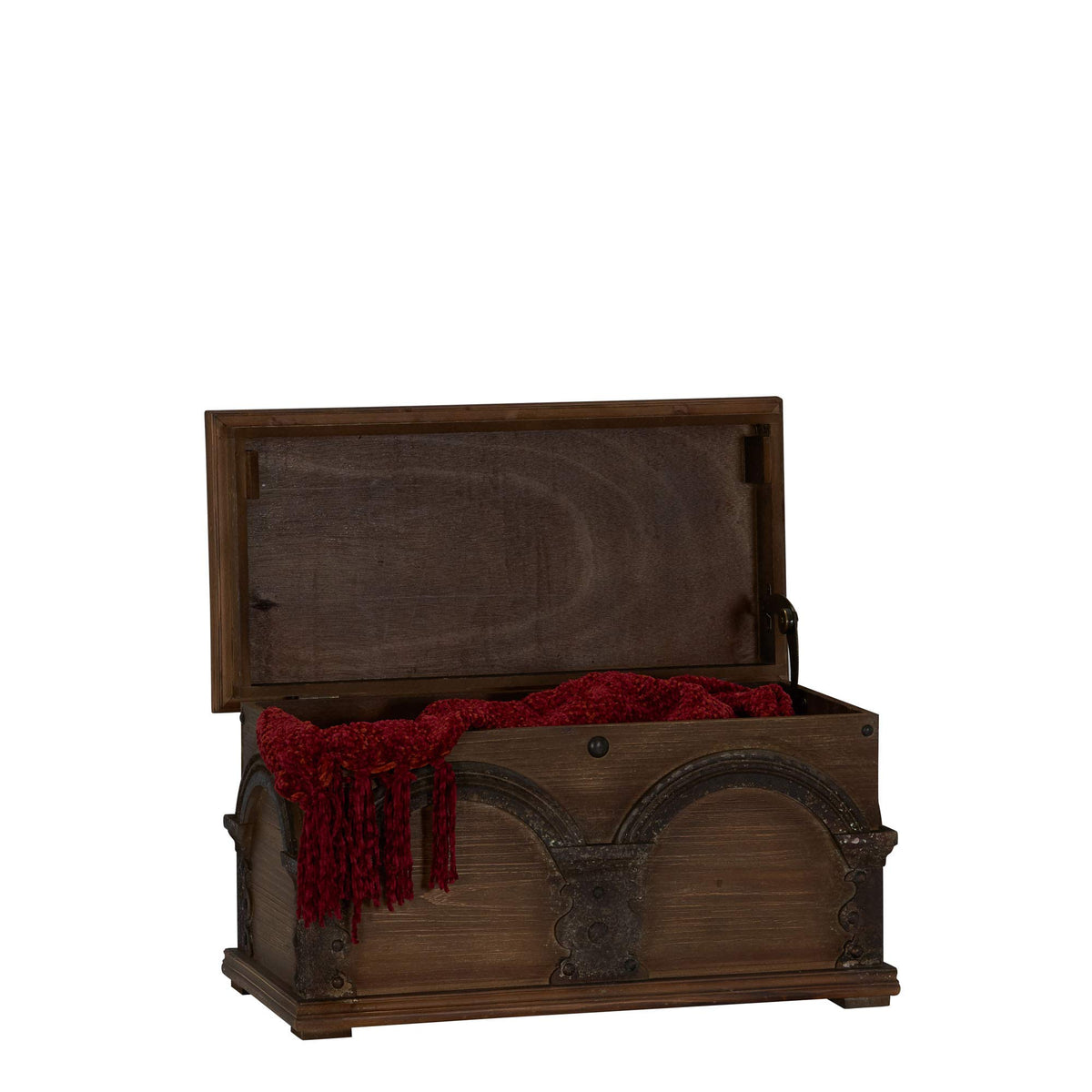 Household Essentials Wooden Arch Trunk Storage chest, Large, Brown