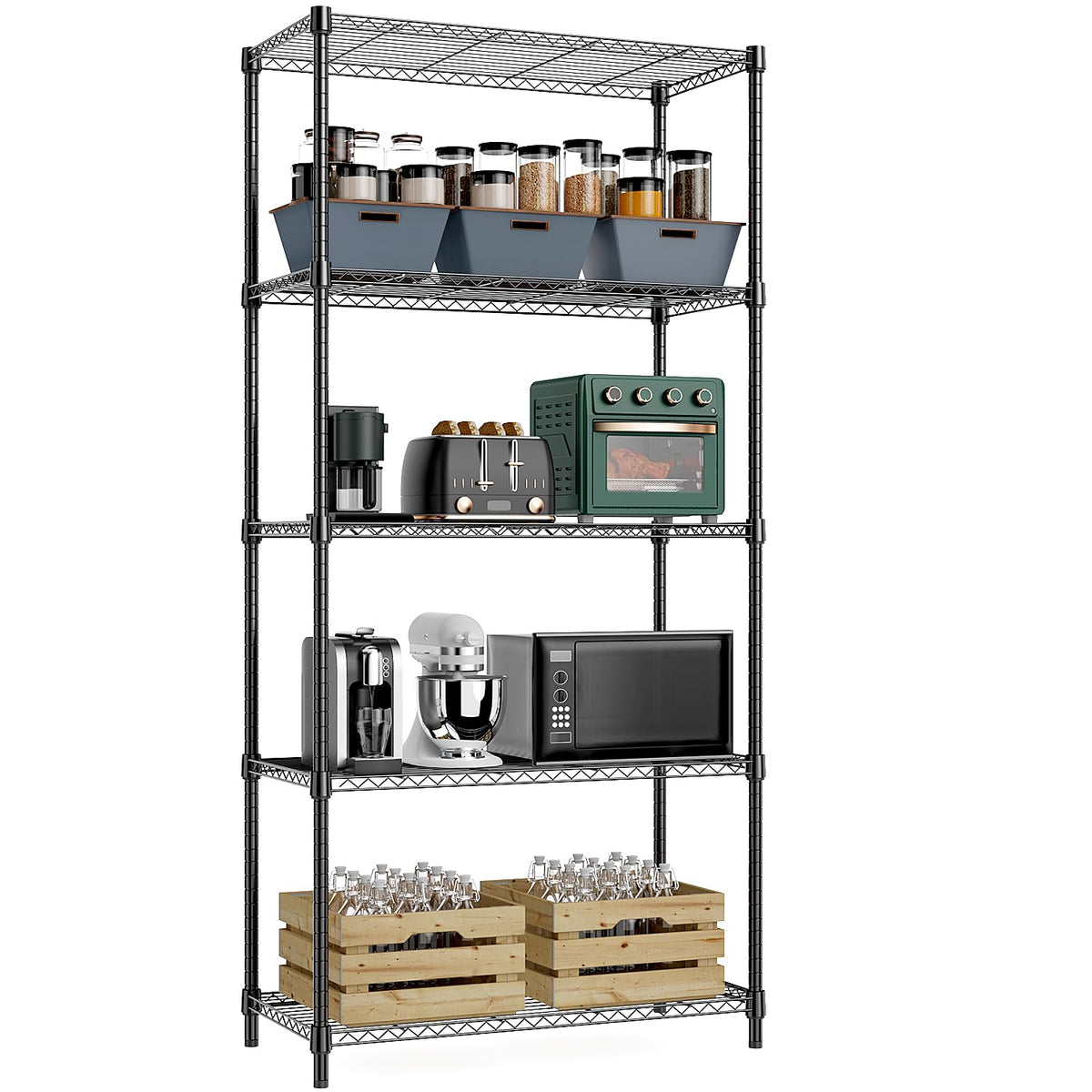 Mzg 5 Tier Storage Rack Metal Wire Shelving Unit, Storage Standing Household Shelf Organizer For Laundry Bathroom Kitchen Pantry