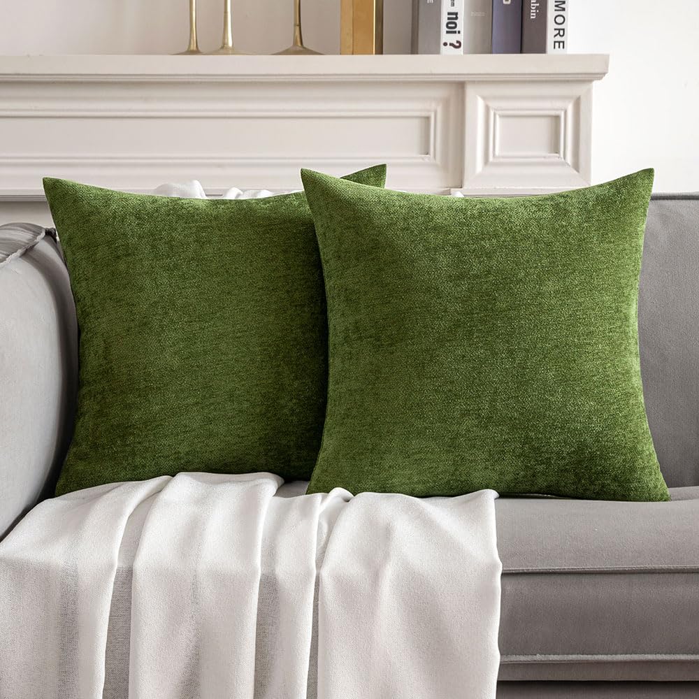 Miulee Pack Of 2 Moss Green Decorative Pillow Covers 20X20 Inch Soft Chenille Couch Spring Throw Pillows Farmhouse Cushion Covers For Home Decor Sofa Bedroom Living Room