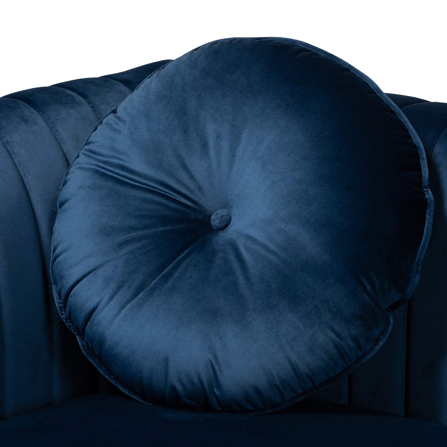 Baxton Studio Giselle Glam and Luxe Navy Blue Velvet Fabric Upholstered Mirrored Gold Finished Left Facing Sectional Sofa with Chaise Navy Blue/Velvet