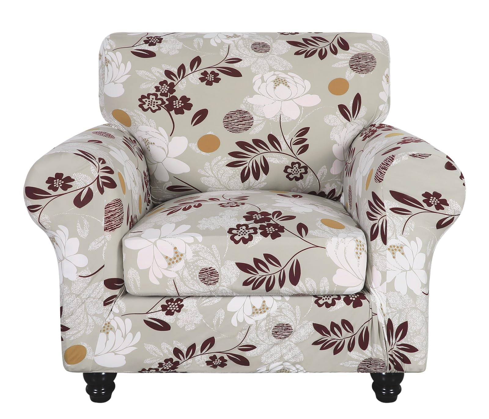 Searchi Stretch Sofa Cover Printed Couch Covers, Floral Pattern 2 Piece Armchair Slipcover With Separate Chair Cushion Cover, Wa