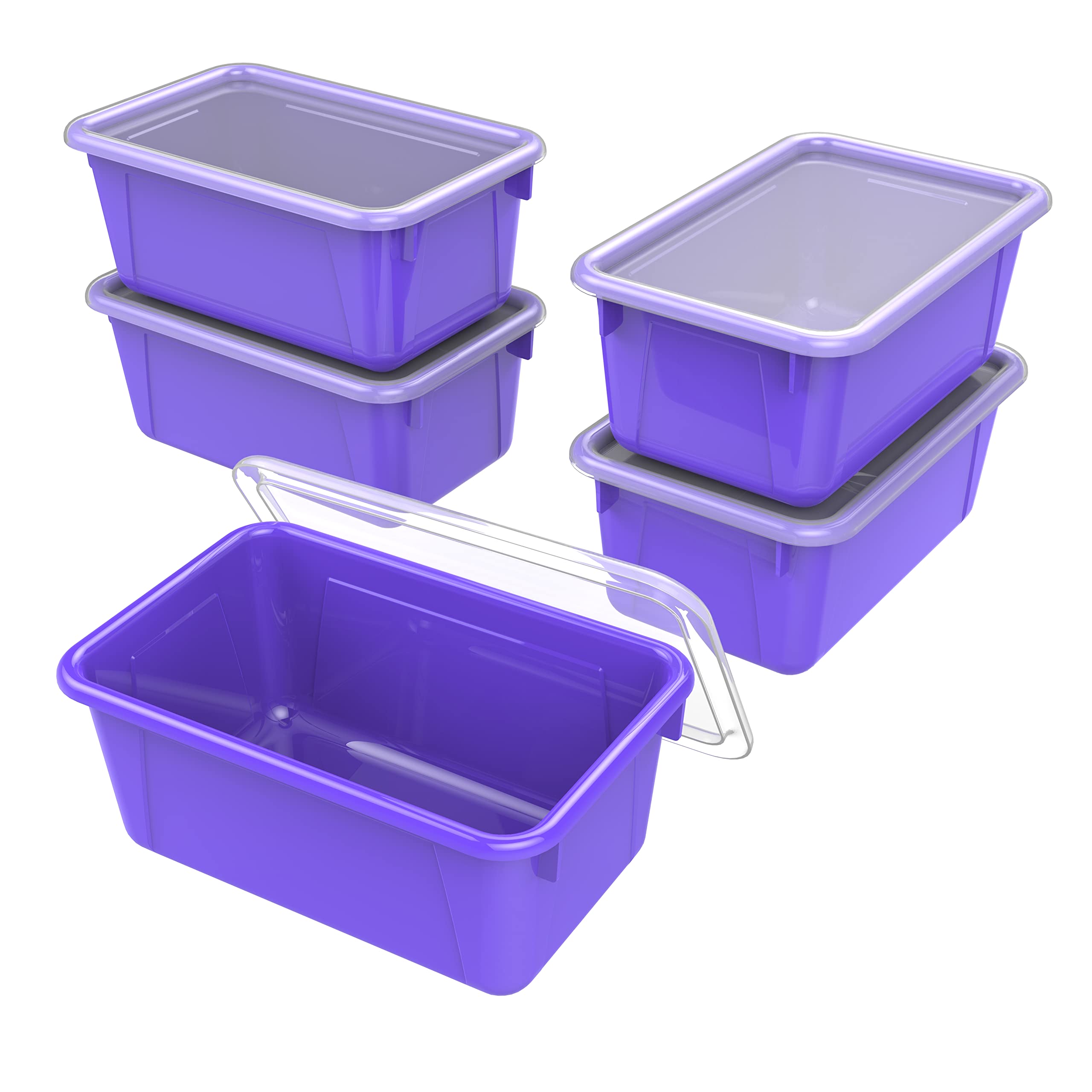 Storex Small Cubby Bins - Plastic Storage Containers For Classroom With Non-Snap Lid, 12.2 X 7.8 X 5.1 Inches, Purple, 5-Pack (6