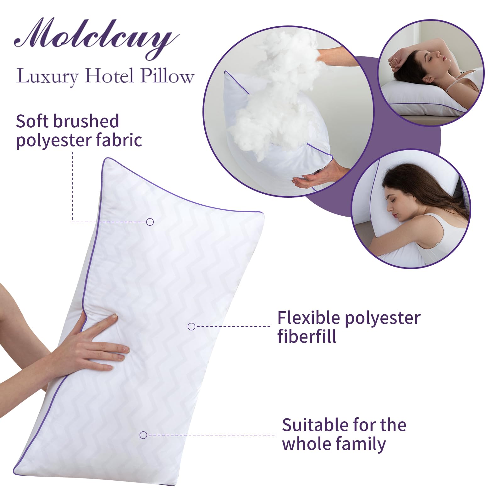 Molclcuy Bed Pillows Queen Size Set Of 2,Hotel Collection Pillows For Side And Back Sleepers,Super Soft Down Alternative Microfi
