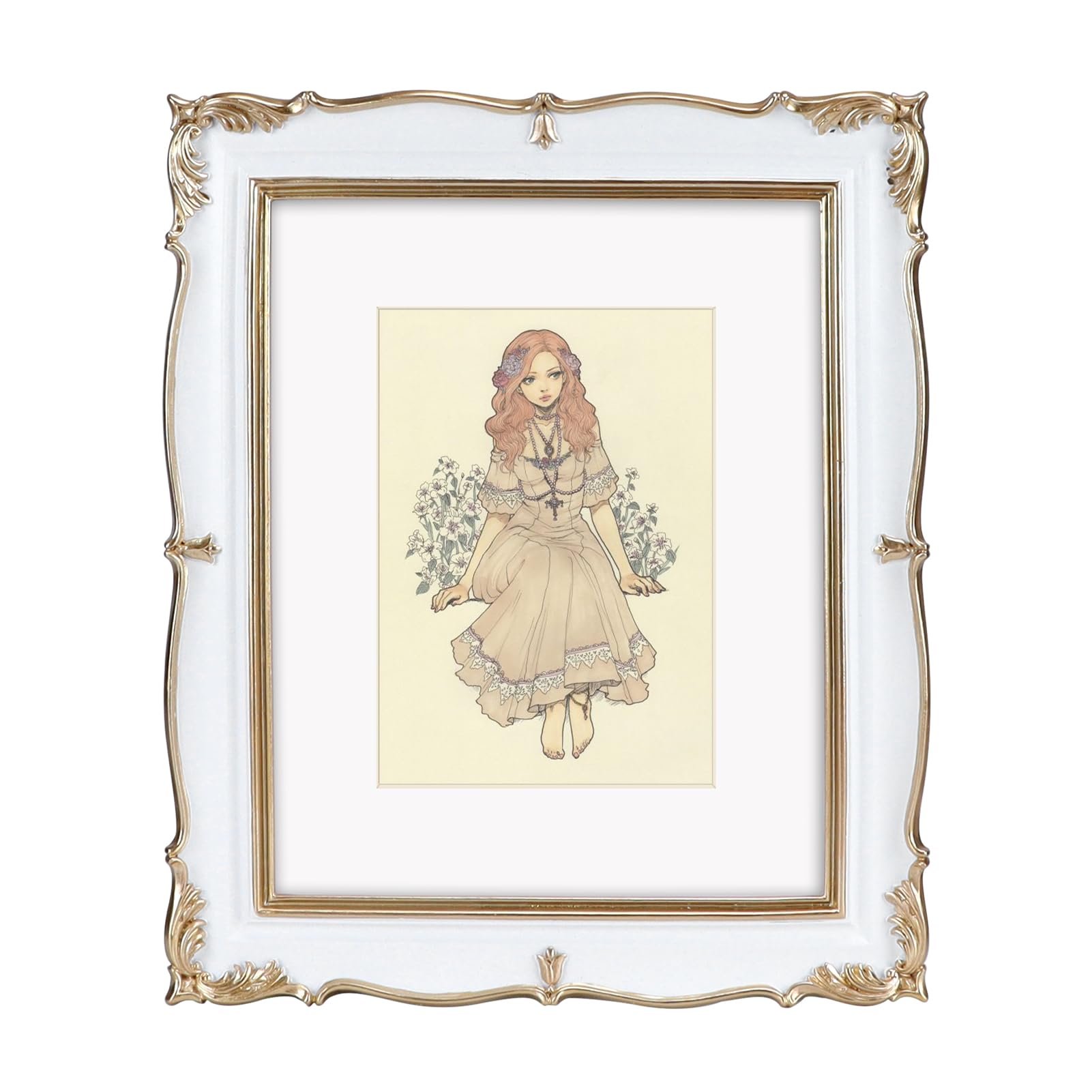 PHAREGE Vintage Picture Frame 8x10 White Gold, 8 by 10 Ornate Decorative Antique Frame with Mat for 5x7 Photo, Fancy Matted Fram