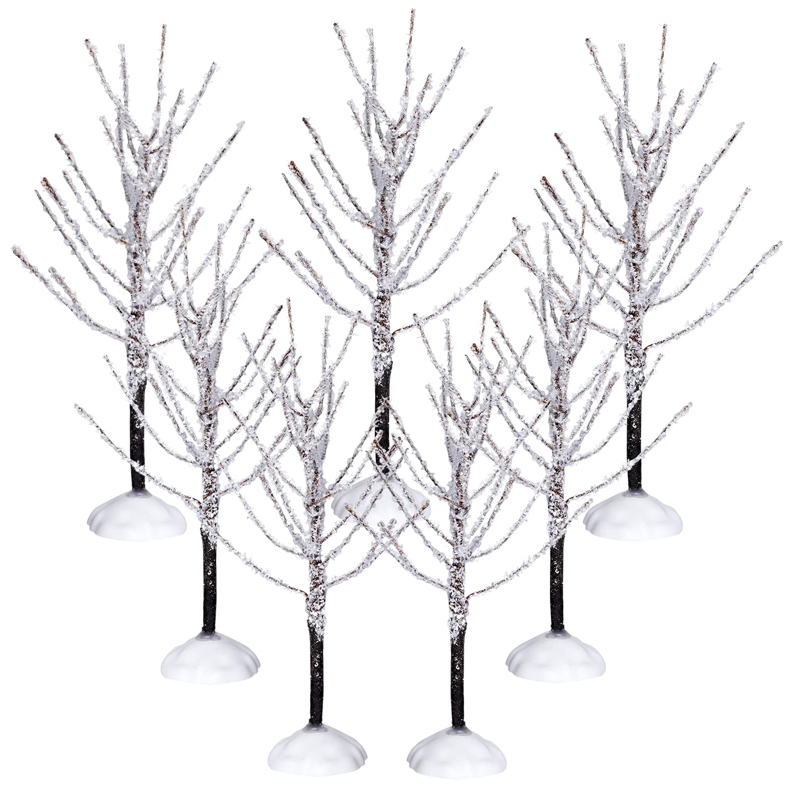 7 Pieces Mini Christmas Decor Trees,Snow Covered Branch Village Trees,Artificial Christmas Village Displays Tree, Winter Snow Mo