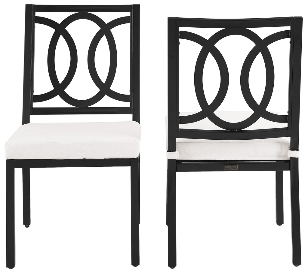 Crosley Furniture Chambers 2-Piece Outdoor Chair Set, Dining Patio Chairs for Deck, Backyard, Matte Black with Creme Cushions