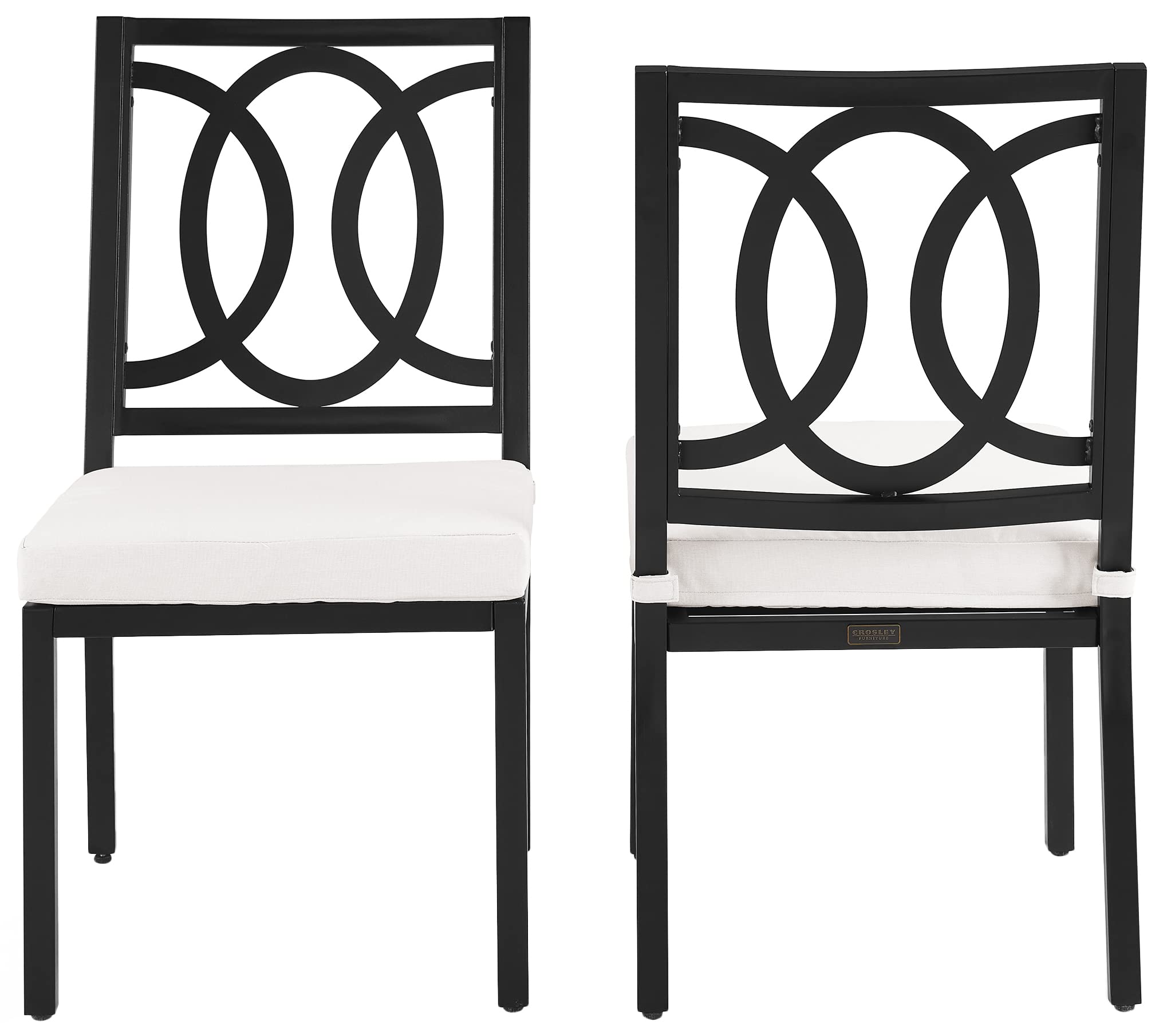 Crosley Furniture Chambers 2-Piece Outdoor Chair Set, Dining Patio Chairs for Deck, Backyard, Matte Black with Creme Cushions