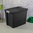 Sterilite 27 Gallon Plastic Stacker Tote, Heavy Duty Lidded Storage Bin Container For Stackable Garage And Basement Organization