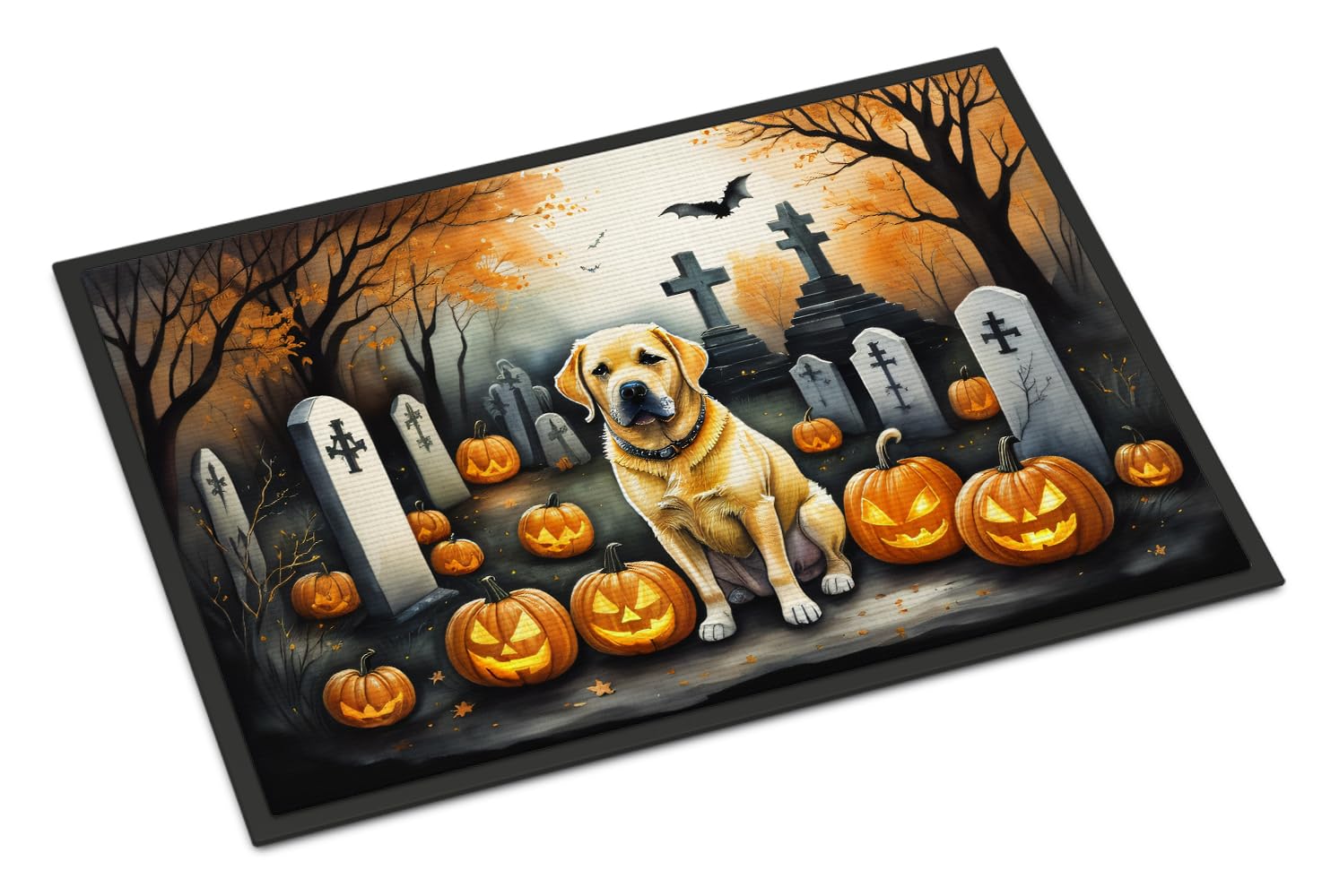 Caroline'S Treasures Dac2059Jmat Yellow Labrador Retriever Spooky Halloween Indoor Or Outdoor Mat 24X36 Front Door Mat Indoor Outdoor Rugs For Entryway, Non Slip Washable Low Pile, 24H X 36W