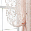 FINECITY Blush Lace Curtains 54 Inch Length for Girls Bedroom, Knitted Floral Leaf Pattern Sheer Lace Curtains 2 Panels, Rod Poc