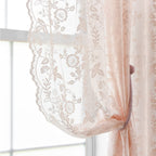 FINECITY Blush Lace Curtains 54 Inch Length for Girls Bedroom, Knitted Floral Leaf Pattern Sheer Lace Curtains 2 Panels, Rod Poc