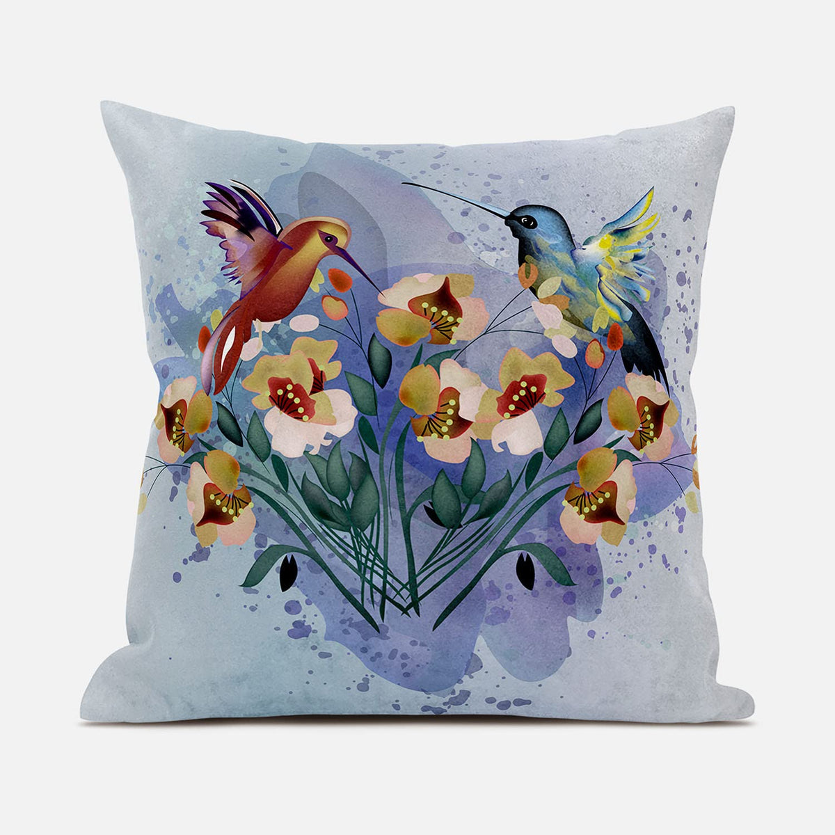 HomeRoots 28x28 MutedMint Yellow Blue Bird Blown Seam Broadcloth Animal Print Throw Pillow